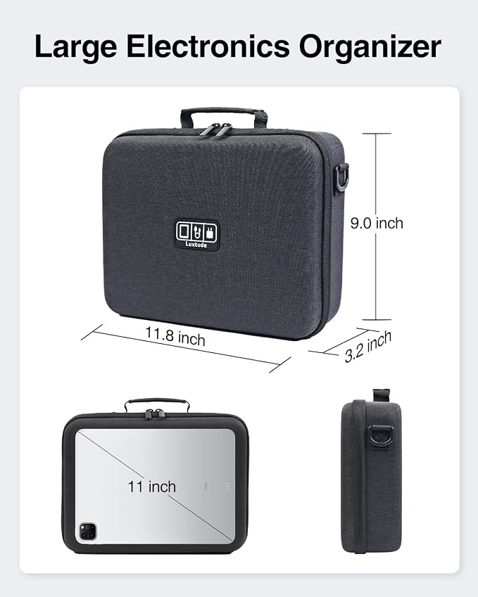 Luxtude Electronic Organizer Travel Case Large, Hard Case for Electronics, EVA Tech Organizers, Travel Cable Bag with Shoulder Strap, Charger Organizers Carrying Cases for iPad(Up to 11’’) - Image 7