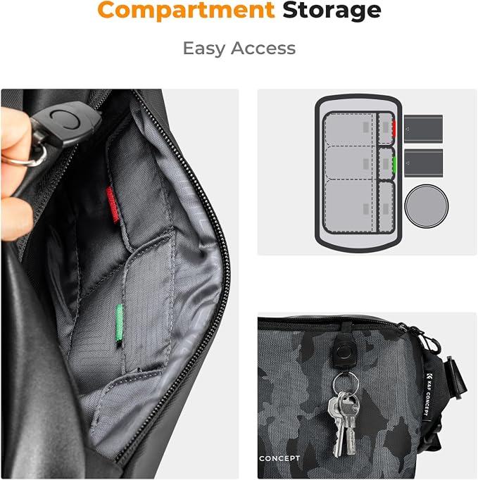 K&F CONCEPT 2 in 1 Camera Sling Bag, Everyday Shoulder Bag | Multifunction Photography Compact Crossbody DSLR Portable Bag, Compatible for Canon/Nikon/Sony, BS01 - Image 4