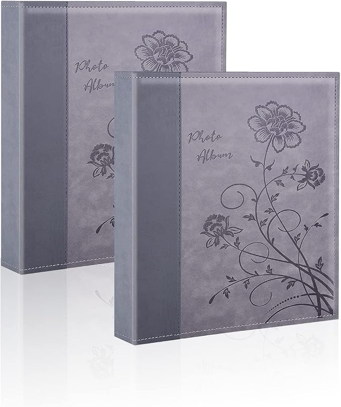 Artmag Photo Album 5x7 2 Packs Clear Pages Pockets Leather Cover Slip Slide in Photo Album Book Each Holds 100 Vertical 5x7 Photos Picture Book for Wedding Family (Grey) by Artmag