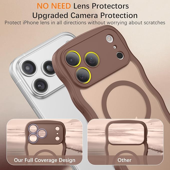 BENTOBEN Magnetic for iPhone 17 Pro Case, Cute Wavy Full Camera Protection [Compatible with MagSafe] Matte Anti-Slip Bumper Women Girls Boys Protective Cover for 17 Pro 6.3", Desert Titanium - Image 8