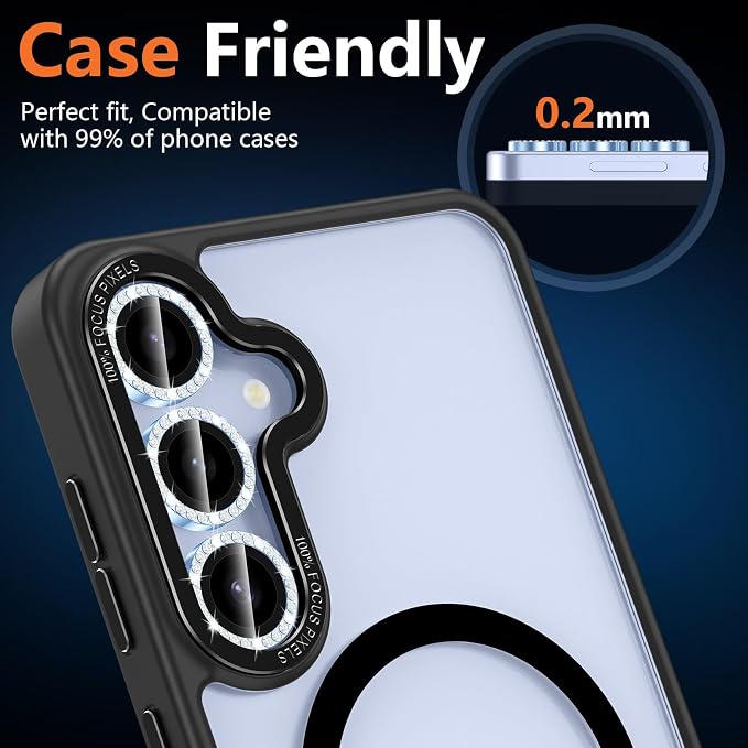 for Samsung Galaxy S24 Plus Camera Lens Protector, Individual Metal Ring Tempered Glass Lens Cover, [Strong Adsorption] Scratch Resistant Ultra-Thin HD Clear Lens Cover, 1 Set-Blue Diamond - Image 8