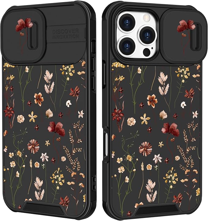 for iPhone 16 Pro Max Case - Women Cute Phone Cover Girly Pretty Unique Aesthetic Design Slide Camera Cover Protective Case for Apple for iPhone 16 Pro Max,Flowers Floral by Goocrux