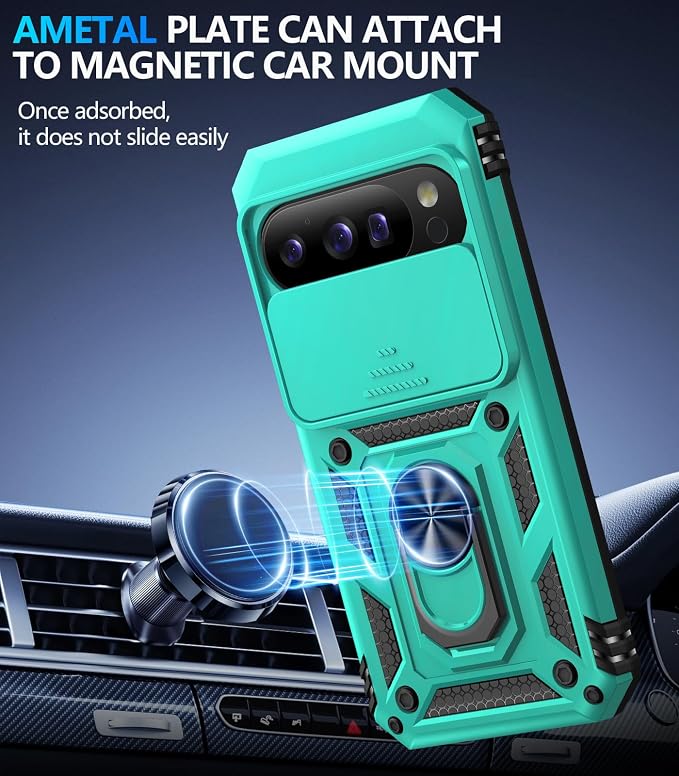 Taisairu for Google Pixel 10 Case/Pixel 10 Pro Case with Screen Protector & Slide Camera Lens Cover,Built-in Ring Stand Protective Phone Case for Pixel 10 Case/Google Pixel 10 Pro Case (Mint Green) - Image 5