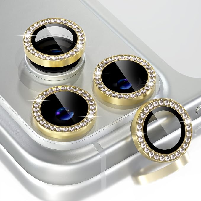 Choiche for iPhone 17 Pro/iPhone 17 Pro Max Camera Lens Protector | Ultra HD, Bling 9H Tempered Glass Camera Cover Screen Protector Metal Ring Decoration Accessories (Diamond-Gold) by Choiche