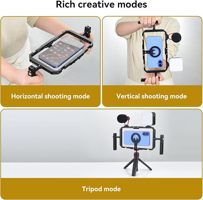 UTEBIT Quick Release Phone Cage, Smartphone Video Rig Kit with Handles | Aluminum Handheld Filmmaking Vlogging Case Stabilizer for Videomaker, for iPhone 17/16/15, for Android Phones, Samsung - Image 5