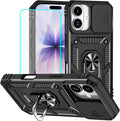 HNHYGETE for iPhone 17 Case with Screen Protector: [Military Grade 20ft. Drop Tested] Slide Camera Cover Ring Shockproof Protective Phone Case for - iPhone 17 (Black) by HNHYGETE