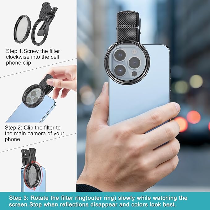 52mm Circular Polarizer Filter for iPhone and Android, CPL Lens Filter, Multi-Layer Coated, HD Transparent, Anti-Reflection, for DSLR Mirrorless Cameras - Image 3