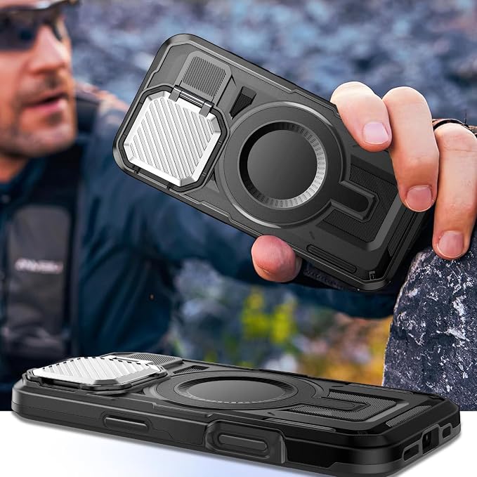 Camera Stand Case for iPhone 16 Pro, [Compatible with MagSafe] [Lens Cover] 2024 Version Military Grade Protective Soft Case for iPhone 16 Pro 6.3 inch Men Women, Black - Image 7