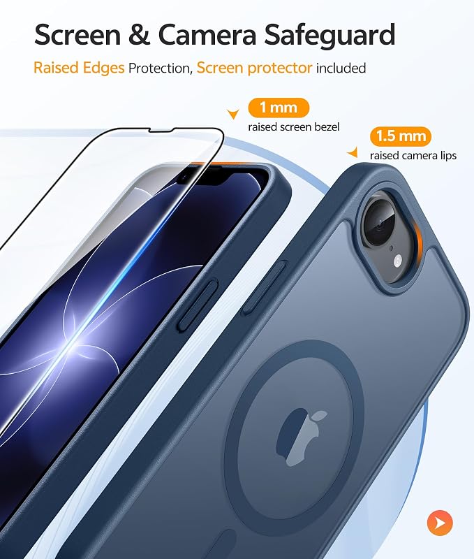 FNTCASE for iPhone 17e/ iPhone 16e Case, Fit for Magsafe, Screen Protector | Translucent Matte Magnetic Back, 14FT Military Grade Drop Protection, Shockproof Protective Phone Cover, Blue - Image 4