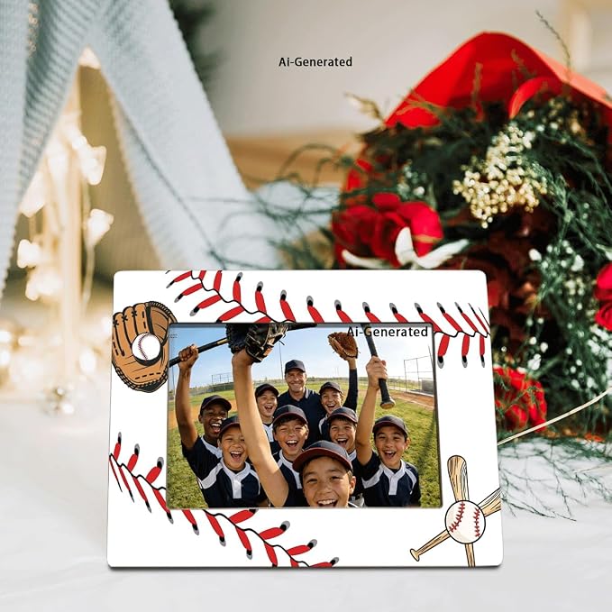 Baseball Picture Frame for 4x6 Photo, Sports Team Photo Frame with Easel Back, Baseball Decor for Desk Shelf, Gift for Players Boys Girls Team Senior Night - Image 3