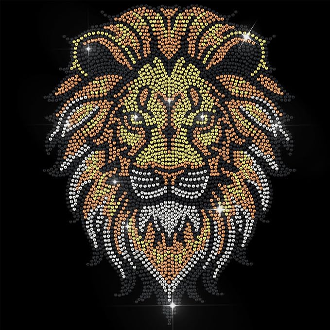 1 Pc Lion Rhinestone Iron on Hotfix Transfer Decal, Bling DIY Patch Clothing Repair Applique T-Shirt Vest Shoes Hat Jacket Decor Clothing DIY Accessories by GOMAKERER