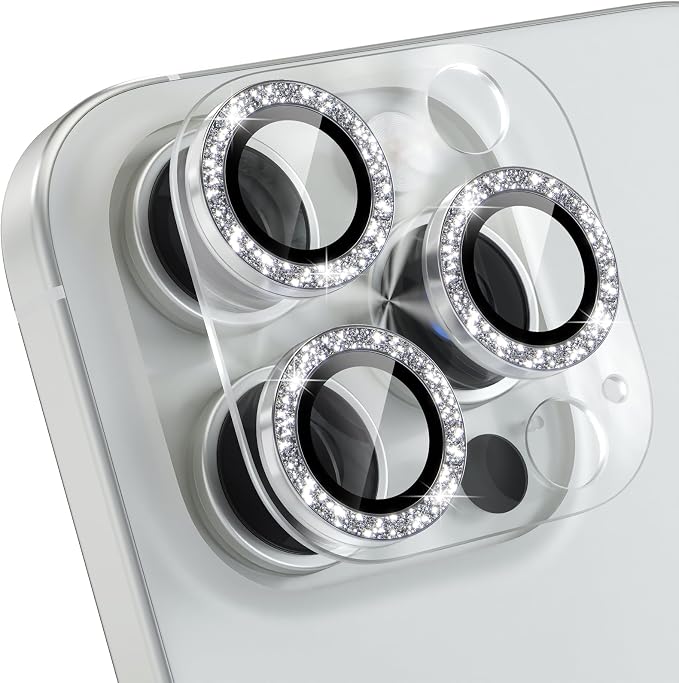 Choiche for iPhone 16 Pro/iPhone 16 Pro Max Camera Lens Protector | Bling Camera Cover with 9H Tempered Glass Lens Screen Protector Metal Ring Decoration Accessories (Clear-Silver) by Choiche