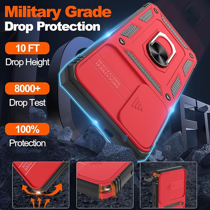 Gritup for Samsung Galaxy S26 Plus Case: 2*Screen Protector | Slide Camera Cover | Build in 360° Rotating Ring Kickstand | Military Grade Protective Cover for Samsung S 26 Plus, Red+Black - Image 3