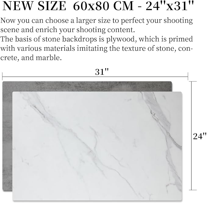 2 PCS 24x32 Inch Boards Photo Backdrop for Flat Lay, Food Table Top Photography Background, BEIYANG (Marble+Light Gray) - Image 3