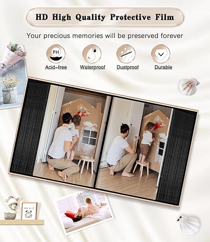 Ejblfe Photo Album 4x6,Linen Cover Slide-in Photo Album Book Can Holds 100 4x6 Photos with 50 Black Sheets for Family,Wedding,Baby and Holiday Pictures (Beige) - Image 4