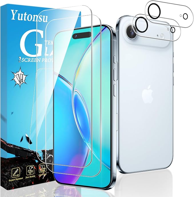 2 Pack Tempered Glass Screen Protector for iPhone 17 Air 6.5-Inch | with 2 Pack Camera Lens Protector, Anti Scratch, Bubble Free, Case Friendly by Unknown