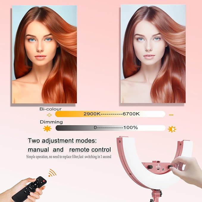 18 Inch Ring Light Kit, 55W6700k Dimmable LED Light, Tripod Stand, Remote Controller,Box,CRI95(Pink) - Image 3