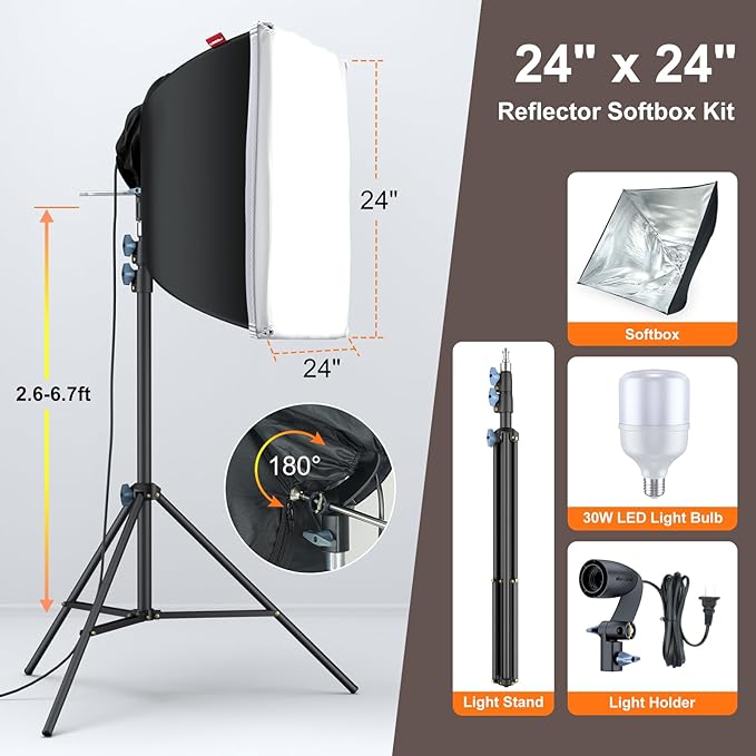 LINCO Lincostore Photo Video Studio Light Kit AM169 | Photography lighting kit, 3 muslin backdrop (black/white/green), softbox & carry bag; for portrait, video, product shoots - Image 5