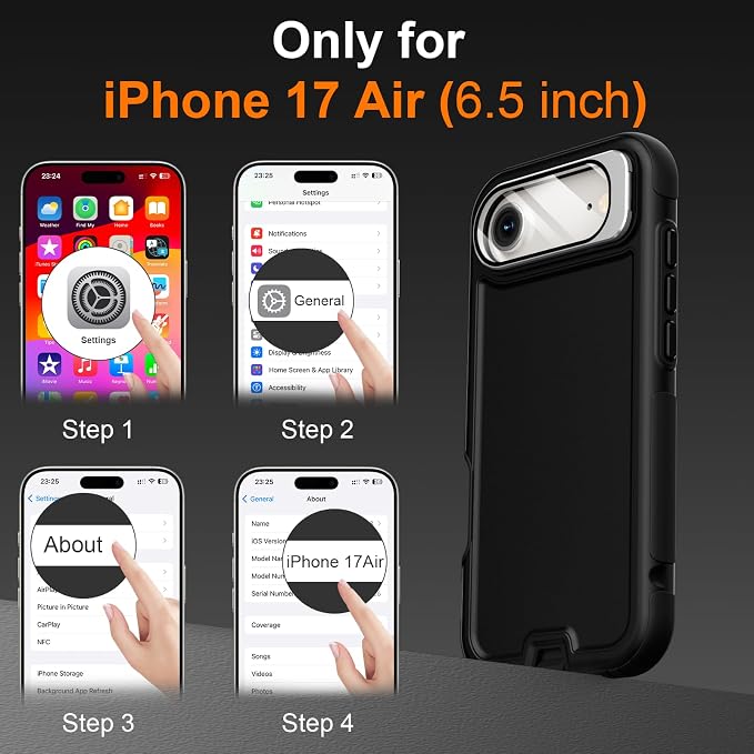 Follaroma Magnetic for iPhone 17 Air Case with Camera Cover Stand, Black | Built-in Glass Camera Cover Stand,Compatible with MagSafe,Heavy Duty Shockproof Protective,Military-Grade Anti-DropDual Case - Image 3
