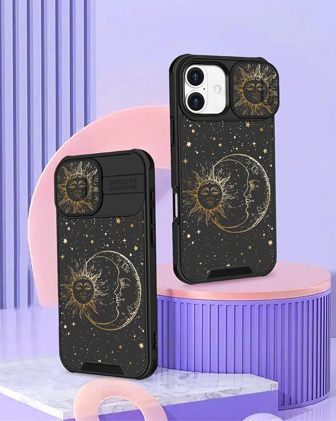 for iPhone 17 Case - Women Cute Phone Cover Girly Pretty Fancy Unique Aesthetic Design Slide Camera Cover Protective Case for Apple for iPhone 17, Sun and Moon - Image 4