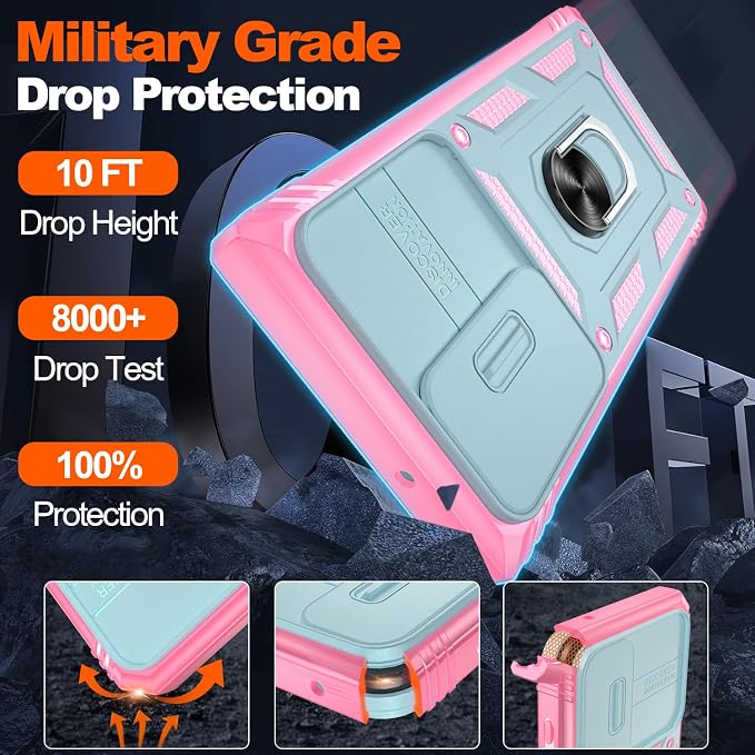 Gritup for Samsung Galaxy S23 Ultra Case with 2PCS Screen Protector, Build in 360° Rotating Ring Kickstand, Military Grade Protective Case for S23 Ultra Phone, Green+Pink - Image 3