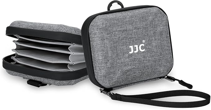 JJC Hard Lens Filter Pouch Case for 4 Circular ND UV CPL Filter up to 95mm | Filter Wallet Holds up to 4 Filters, Water-Resistant EVA Exterior, Zipper Closure & Belt Loop Design, Includes Wrist Lanyard by JJC