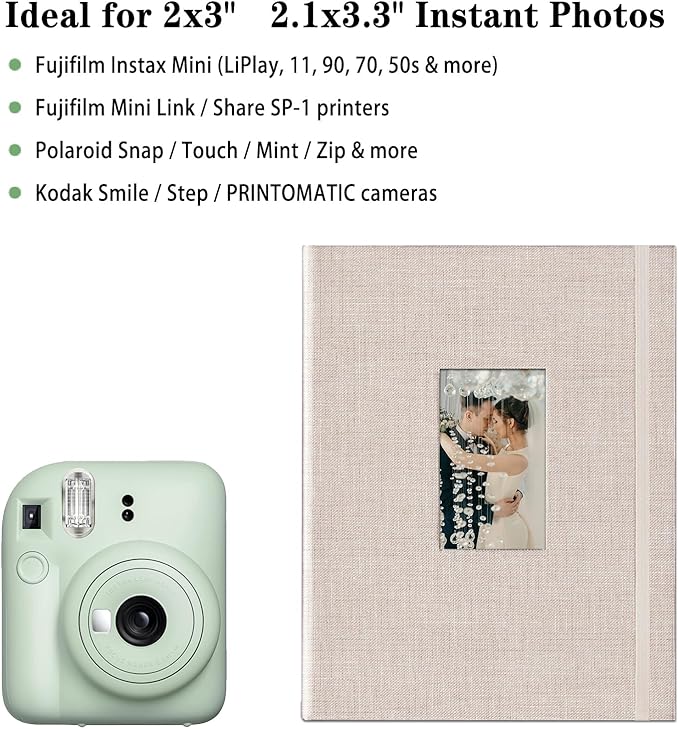 Fujifilm Photo Album, Mini Instant Film Photo Album, 208 Photos Pictures Book 2x3 Inch, Linen Hardcover Polaroid Book for Polaroid Instant Camera, Travel Family Anniversary Baby Vacations Beige 1 Pack - Image 6