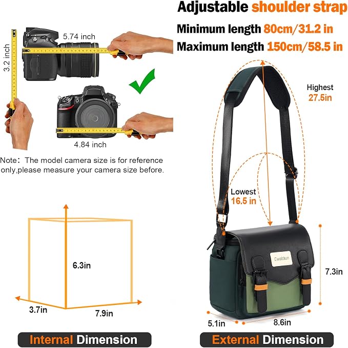 Cwatcun Compact Camera Sling Bag, Small Crossbody Case with Tripod Holder | Camera Messenger Bag, Photography Bag for Canon, Nikon, Sony, Fuji DSLR/SLR/Mirrorless, Lens.Fits 1DSLR+1lens - Image 4