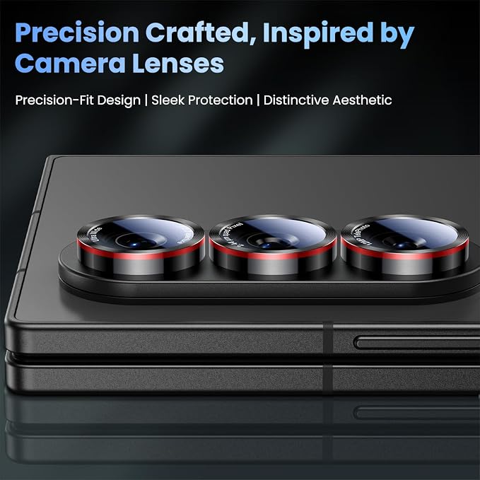 Uyiton for Samsung Galaxy Z Fold 8 Ultra/Z Fold 7 Camera Lens Protector | Military-Grade Sapphire Glass Rear Camera Screen Cover - Strong Adsorption Ultra HD Clear Lens Protector, Black+Red (8 inch) - Image 3