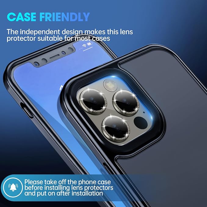 for iPhone 15 Pro/15 Pro Max Camera Lens Protector Glitter, Gray | Individual Metal, 9H Hardness, Scratch Resistant, Shockproof, Drop Protection, Case Friendly, Stylish Accessories - Image 6