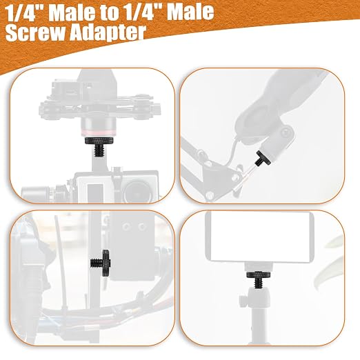 1/4" Male to 1/4" Male Tripod Screw, 4 PCS Standard Camera Cage Mount Threaded Light Stand Screw, Double Head Converter Precision Made for Shoulder Rig Stud Mounting Accessories - Image 4