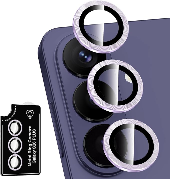 for Samsung Galaxy S26 Plus Camera Lens Protector, Individual Metal Ring Tempered Glass Lens Cover, [Strong Adsorption] Scratch Resistant Ultra-Thin HD Clear Lens Cover, 1 Set-Lavender by Btscase