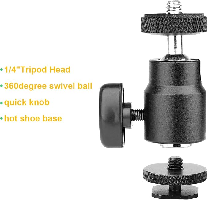 Ball Head Shoe Mount Camera Ball Mount Clamp w/ 1/4"-20 Tripod head Hot Shoe Adapter and Cool Super Clamp - Image 5