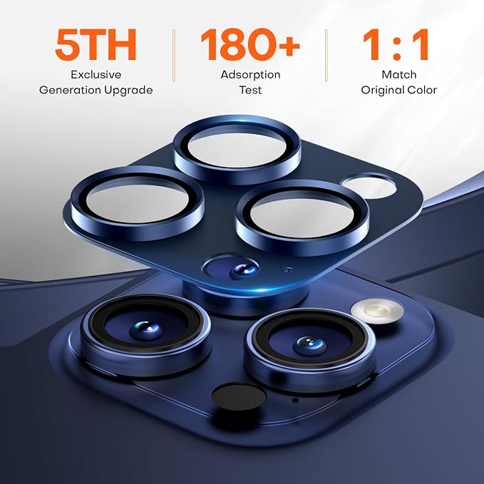 Camera Lens Protector for iPhone 16/15/14 Pro Max & 16/15/14 Pro | Blue Titanium, Aluminum Alloy, 9H+ Glass Camera Cover, Nano Reinforced Adhesive, Anti-Drop, Anti-Scratch, Case Friendly - Image 3
