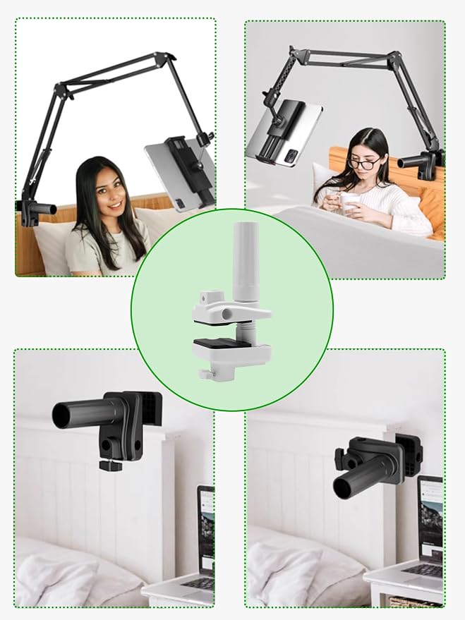 Desk Clamp Mount For Microphone Suspension Boom Scissor Arm Stand Holder, 5 Ways Boom Arm Insert Holes(12mm), Stable Installation on Tables/Beds up to 3.2 inches Thickness (White) - Image 6