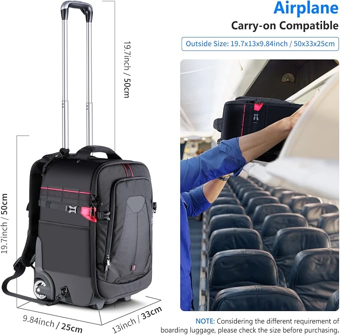 Neewer 2-in-1 Rolling Camera Backpack Trolley Case - Anti-shock Detachable Padded Compartment, Hidden Pull Bar, Durable, Waterproof for Camera,Tripod,Flash Light,Lens,Laptop for Air Travelling(Black) - Image 3