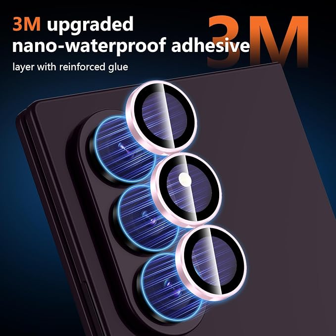 for Samsung Galaxy Z Fold 8 Ultra Camera Lens Protector, Individual Metal Ring Tempered Glass Lens Cover, [Strong Adsorption] Scratch Resistant Ultra-Thin HD Clear Lens Cover, 1 Set-Pink Ring - Image 4