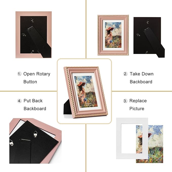 5x7 Picture Frame in Pink with Classic Rope Edge, Solid Wood with Real Glass, Display 5x7 Photos Matted to 4x6, Vertical and Horizontal Desk Tabletop or Wall Hanging - Image 9