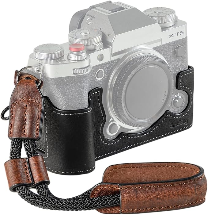 SMALLRIG Half Case for Fujifilm X-T5 with Wrist Strap and Shutter Button | Retro Style Leather Camera Case with Aluminum Baseplate, X-T5 Camera Case Cover for FUJIFILM X-T5-3927 by SmallRig