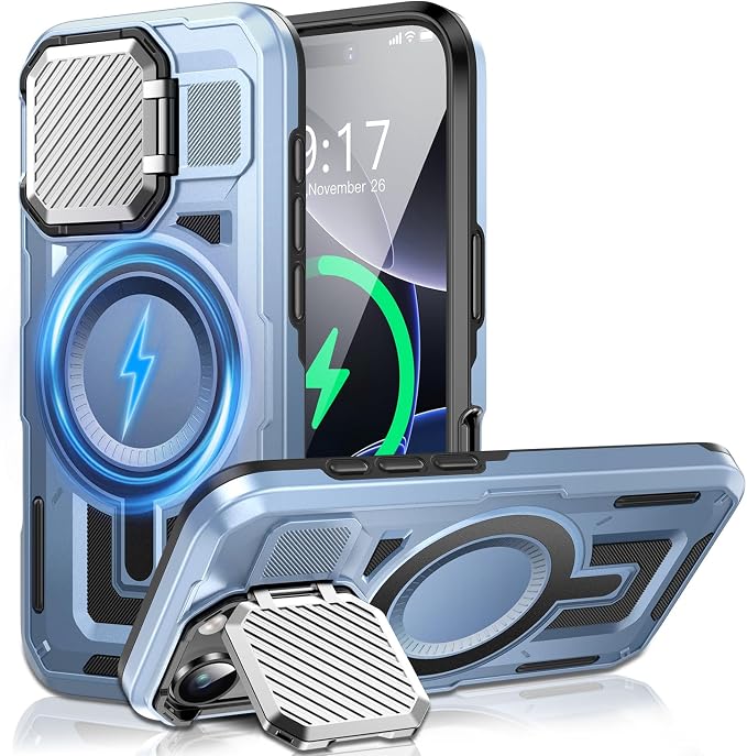 Camera Stand Case for iPhone 16 Pro, [Compatible with MagSafe] [Lens Cover] 2024 Version Military Grade Protective Soft Case for iPhone 16 Pro 6.3 inch Men Women, Blue by WASTROYAL