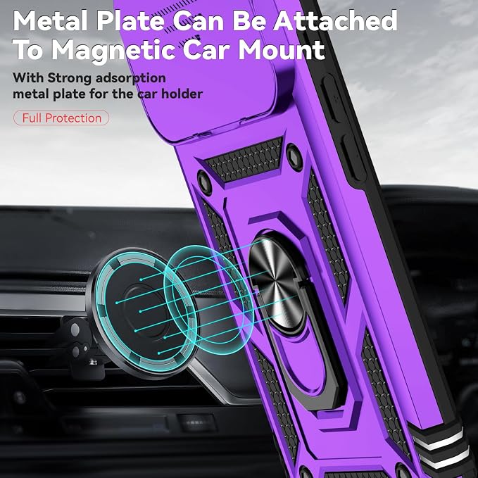 SunStory Phone Case for iPhone 17 Pro Case with HD Screen Protector & Slide Camera Cover & Rotated Ring Kickstand, [Military-Grade] Phone Case for iPhone 17 Pro, Purple - Image 5