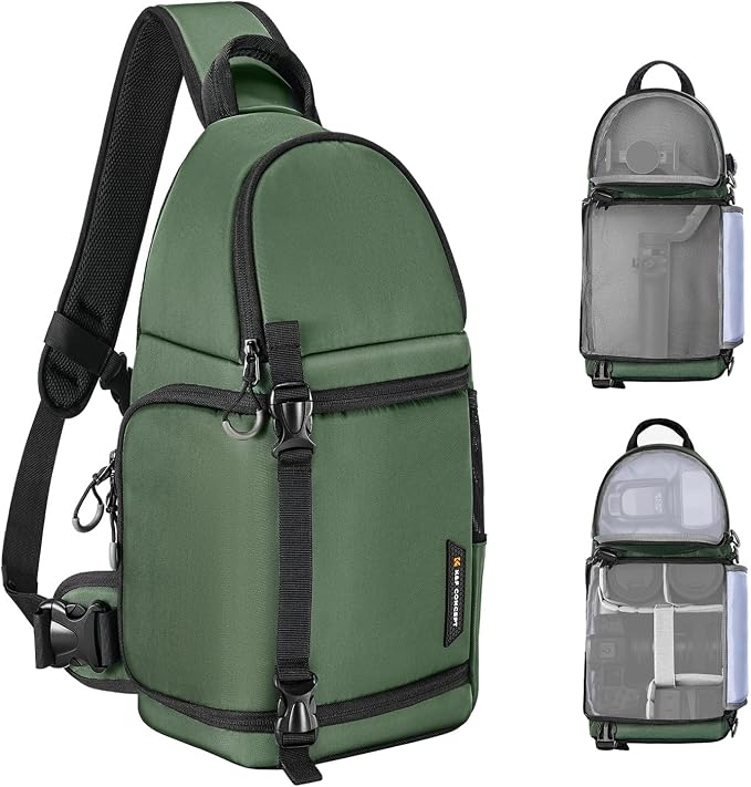 K&F CONCEPT Camera Sling Bag, Compact Crossbody Backpack, 10L | Fits Mirrorless & Small DSLR. Water-Repellent Twill Fabric. 5 Removable Dividers. Adjustable Strap 20.5–39.8 in. BS11 by KFCONCEPT