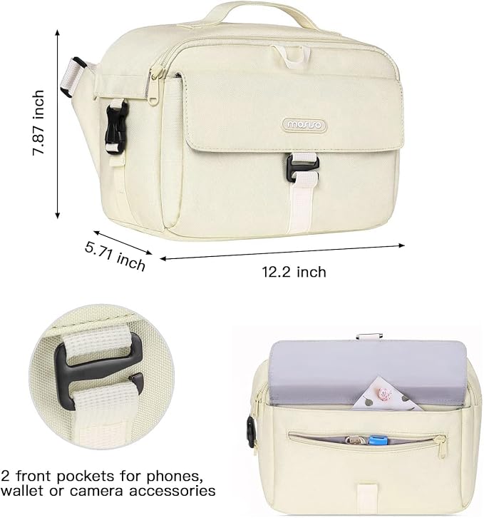 MOSISO Camera Shoulder Bag Camera Case Crossbody Sling Purse, Beige | DSLR/SLR/Mirrorless Compact Padded Photography Handbag with Rain Cover Compatible with Canon/Nikon/Sony Cameras and Lenses - Image 3