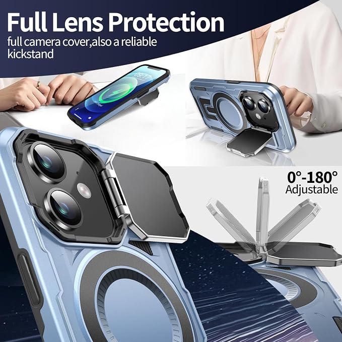 Camera Stand Case for iPhone 12/12 Pro, [Compatible with MagSafe] [Lens Cover] 2024 Version Military Grade Protective Soft Case for iPhone 12/12 Pro 6.1 inch Men Women, Blue - Image 3