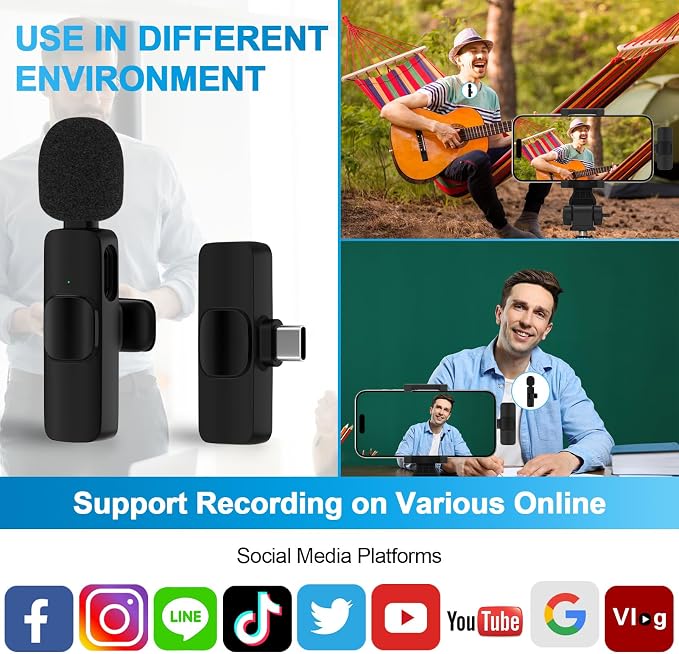 USB C Wireless Lavalier Microphone for iPhone 17 16 Pro Max 16e 15,Samsung | Galaxy S26 S25 A16 S24,Noise Reduction Mini Lapel Mic Clip on,Lav Mic on Video Recording,Tiktok,Youtube,Vlog,Live Streaming - Image 2