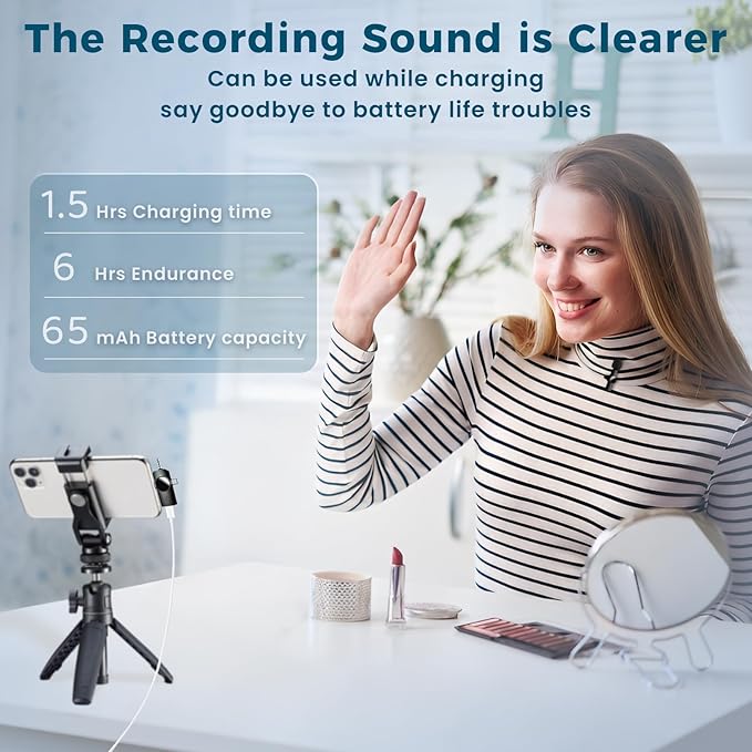 Mini Microphone for iPhone Android, 3 Wireless Lavalier Microphones | USB-C Lightning 3.5mm receiver, plug and play noise reduction mic for camera, TikTok, YouTube, vlog and interviews - Image 4