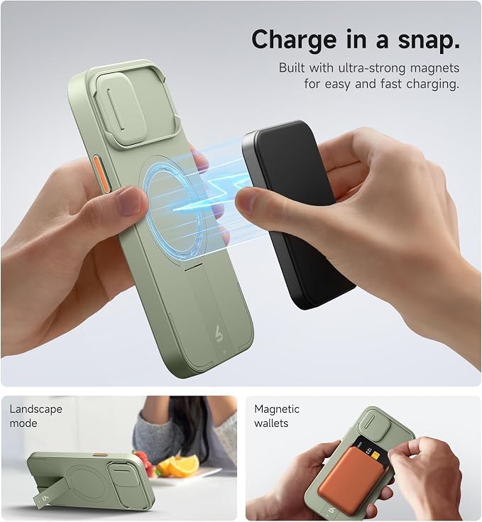 SURITCH for iPhone 12/12 Pro Case with Magnetic Camera Slide Cover and Adjustable Kickstand, Compatible with MagSafe, Shockproof Bumper Case Slim Protective Cover for iPhone 12/12 Pro 6.1 Inch, Green - Image 3