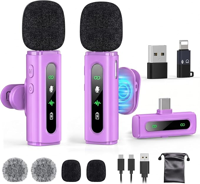USB C Lavalier Microphone Wireless Mini Mic for Type-C Android Phone/Tablet/PC Video Recording Clip-on Mics with Rotatable Clip&Denoise Recording, Ideal for Vlog Tiktok Youtube Content Creator, Purple by GoorDik