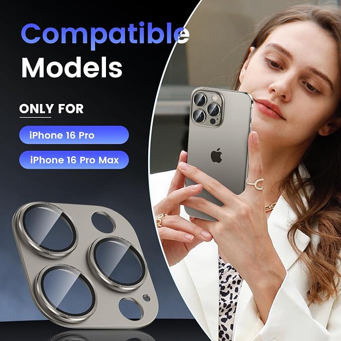 Tensea for iPhone 16 Pro Max/16 Pro/14 Pro Max/14 Pro Camera Lens Protector | Metal Aluminum Alloy Tempered Glass Cover Camera Screen Protector Accessories, Case Friendly - Image 2