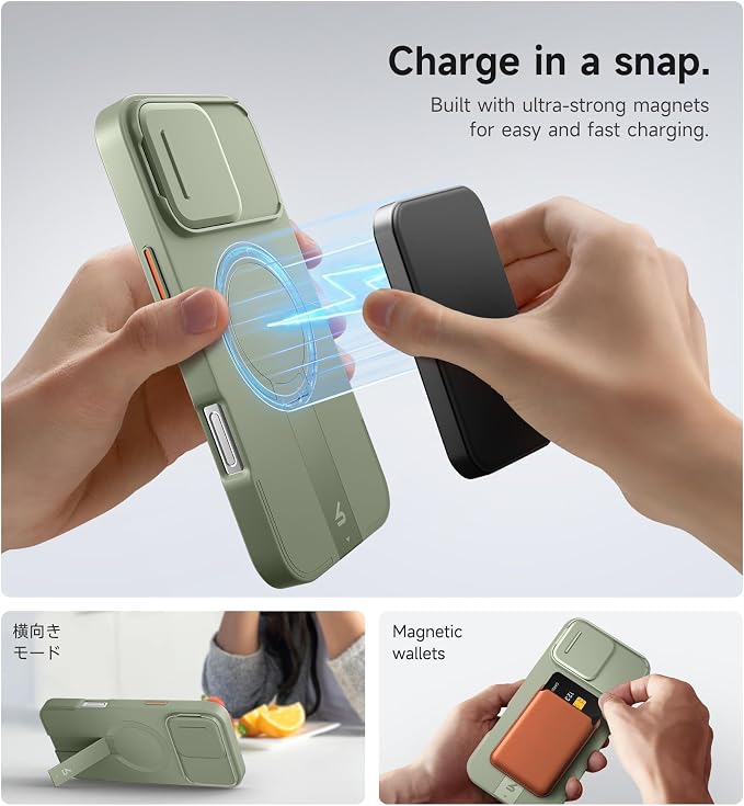 SURITCH for iPhone 16 Pro Max Case with Magnetic Camera Slide Cover and Adjustable Kickstand, Compatible with MagSafe, Shockproof Bumper Case Slim Protective Cover 6.9 Inch, Green - Image 3